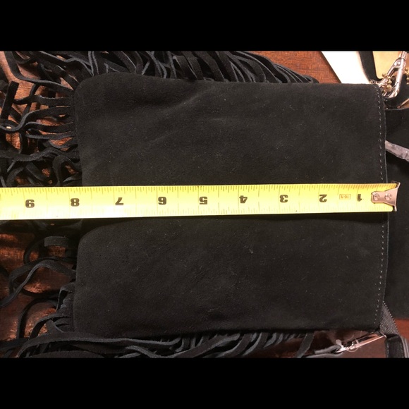 Black Genuine Suede Shoulder Bag with Tassels NWT - Picture 6 of 10